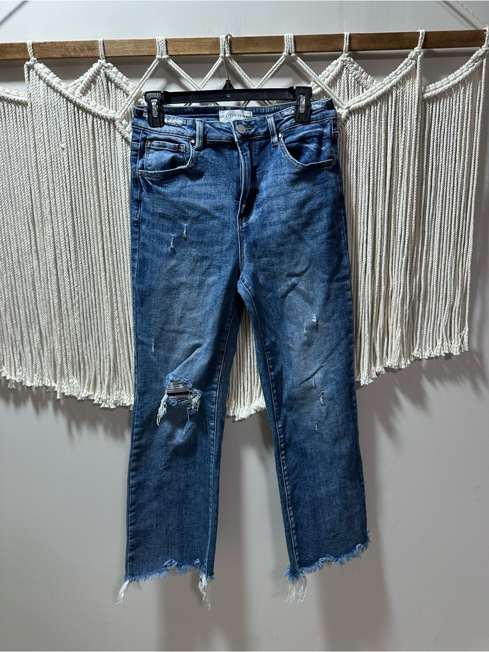 Boyfriend Jeans in Distressed Medium Blue Denim